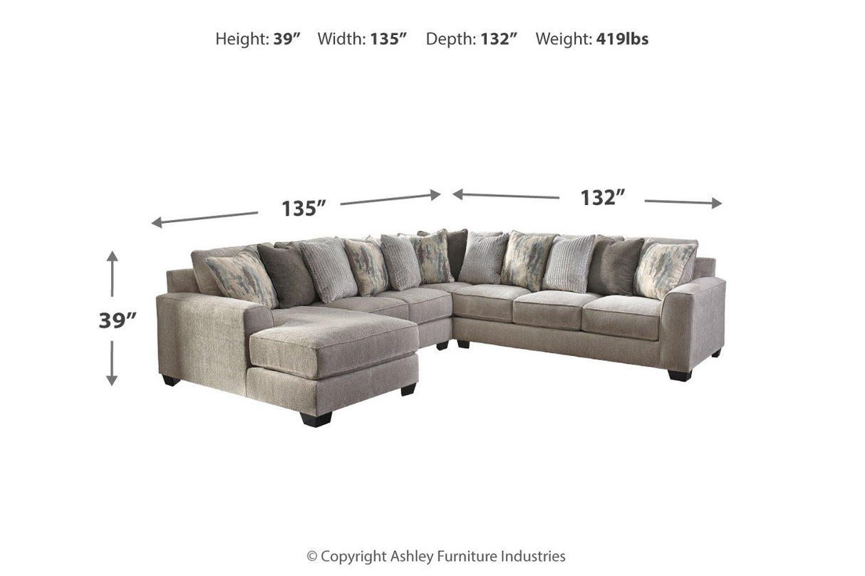 Ardsley Pewter 4-Piece Sectional with Chaise from Ashley - Luna Furniture