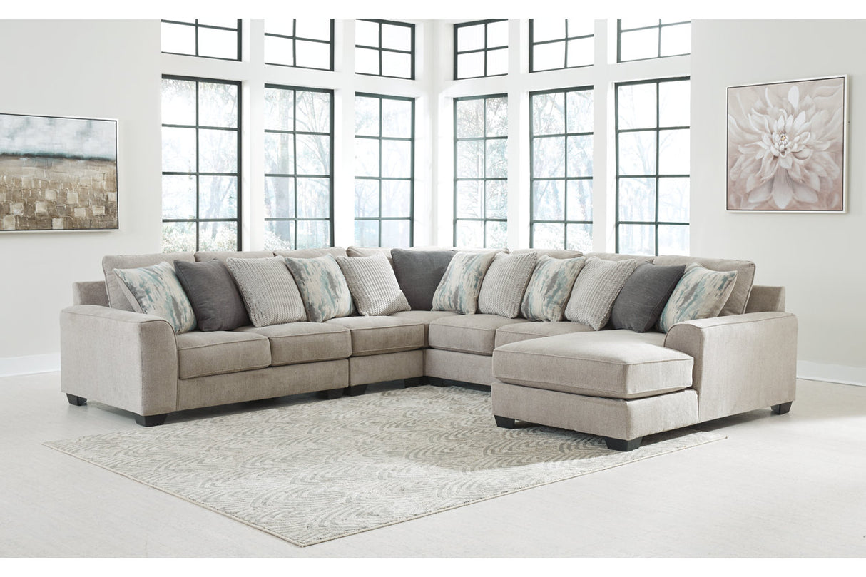 Ardsley Pewter 5-Piece Sectional with Chaise -  Ashley - Luna Furniture