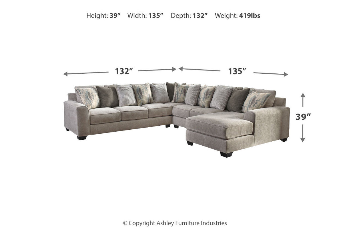 Ardsley Pewter 4-Piece Sectional with Chaise -  Ashley - Luna Furniture