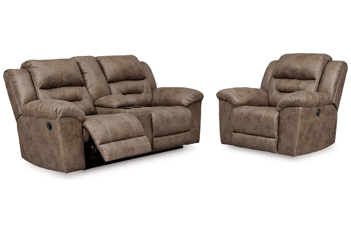 Stoneland Fossil Reclining Loveseat and Power Recliner from Ashley - Luna Furniture