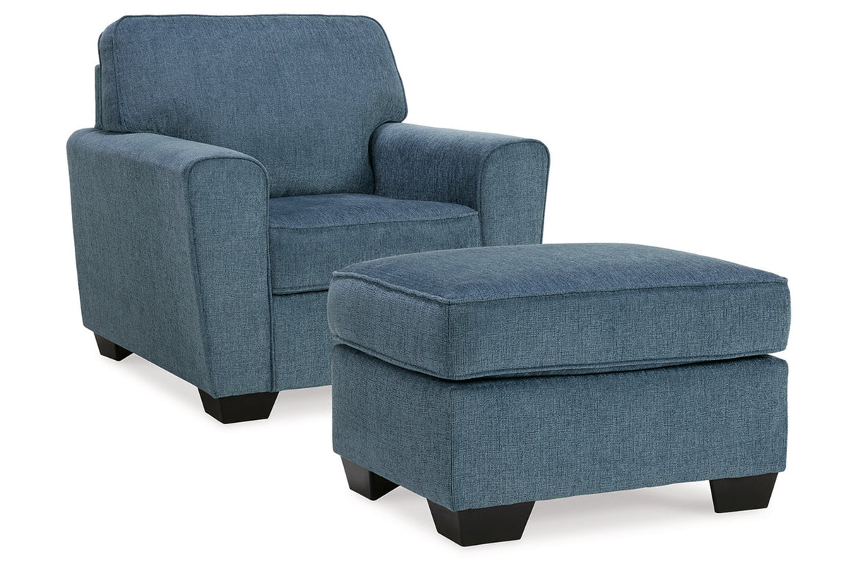 Cashton Blue Chair and Ottoman -  Ashley - Luna Furniture