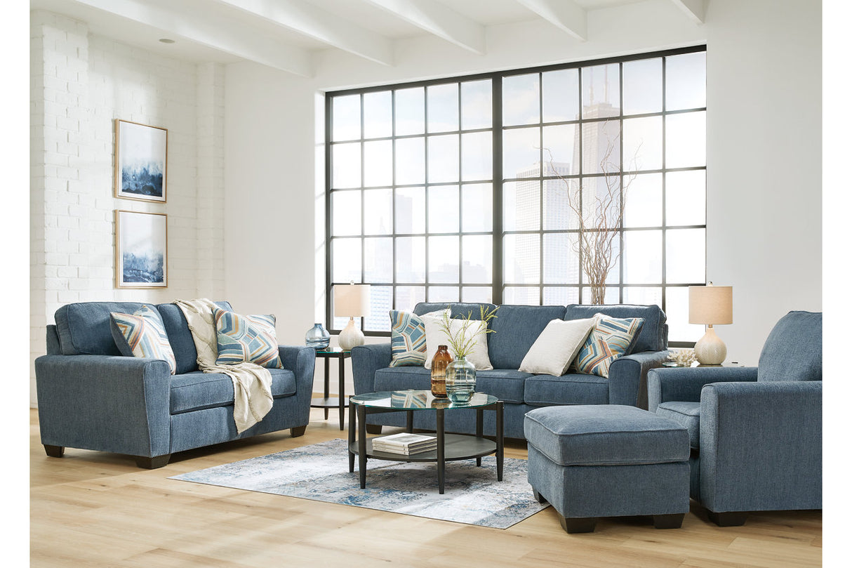 Cashton Blue Sofa, Loveseat, Chair and Ottoman -  Ashley - Luna Furniture