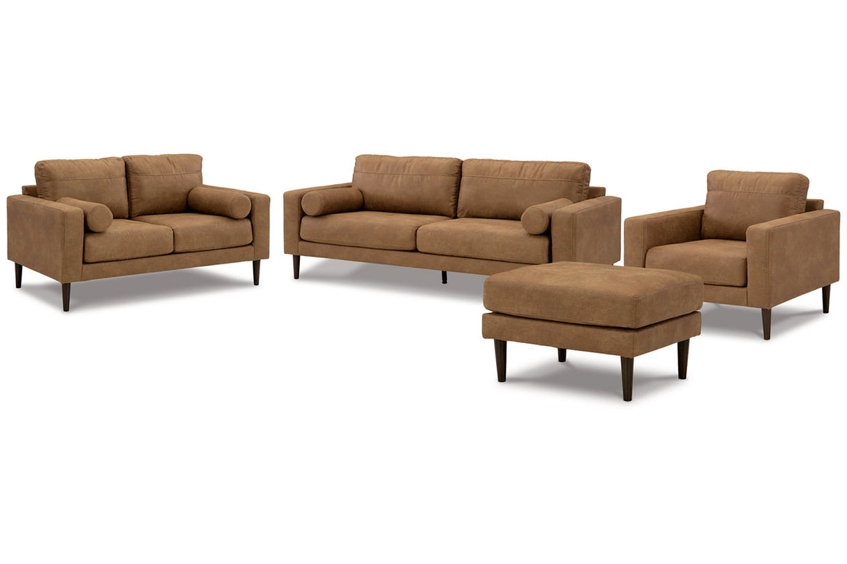 Telora Caramel Sofa, Loveseat, Chair and Ottoman -  Ashley - Luna Furniture