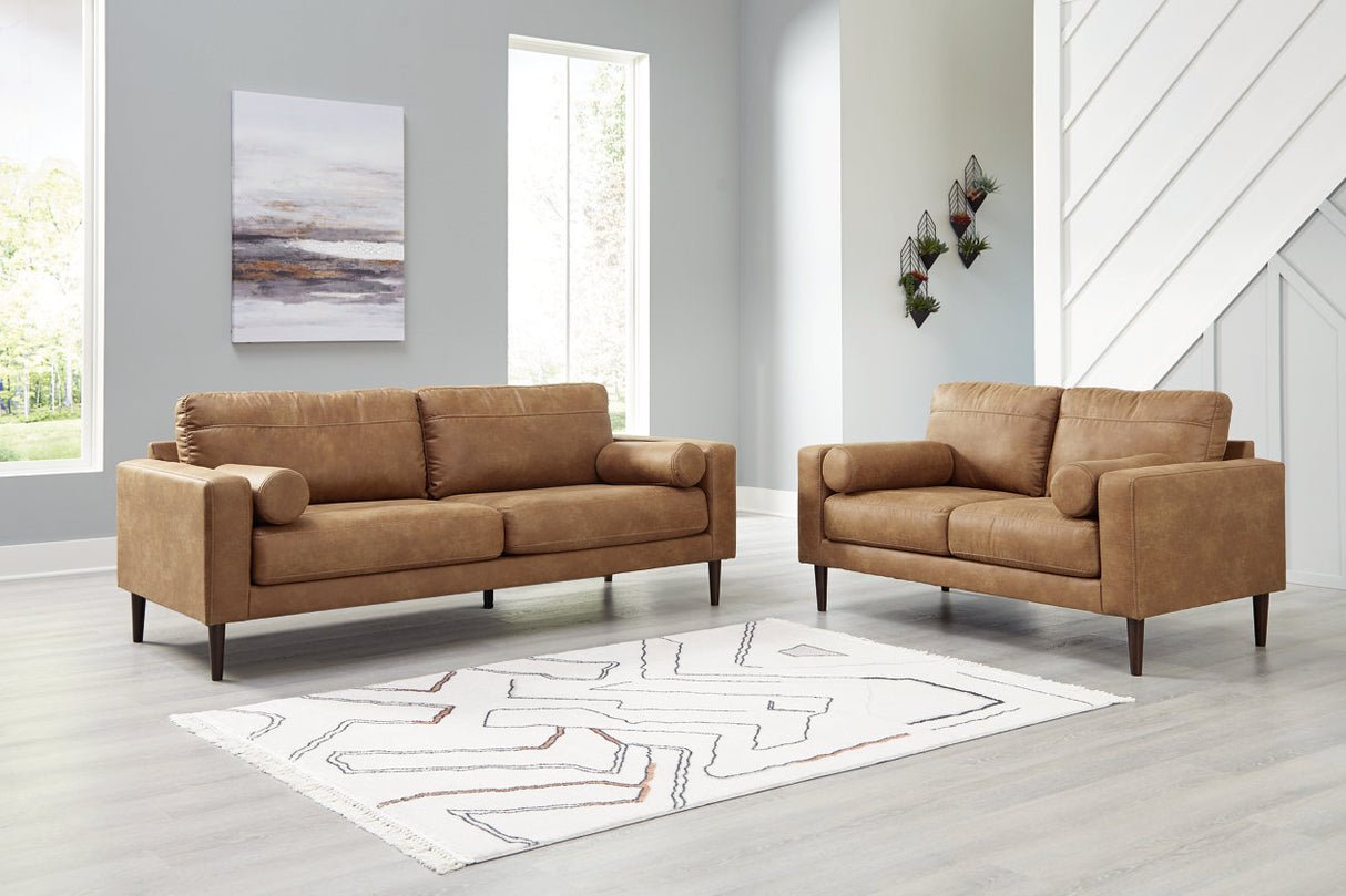 Telora Caramel Sofa, Loveseat, Chair and Ottoman -  Ashley - Luna Furniture