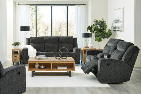Martinglenn Ebony Reclining Sofa, Loveseat and Recliner -  Ashley - Luna Furniture