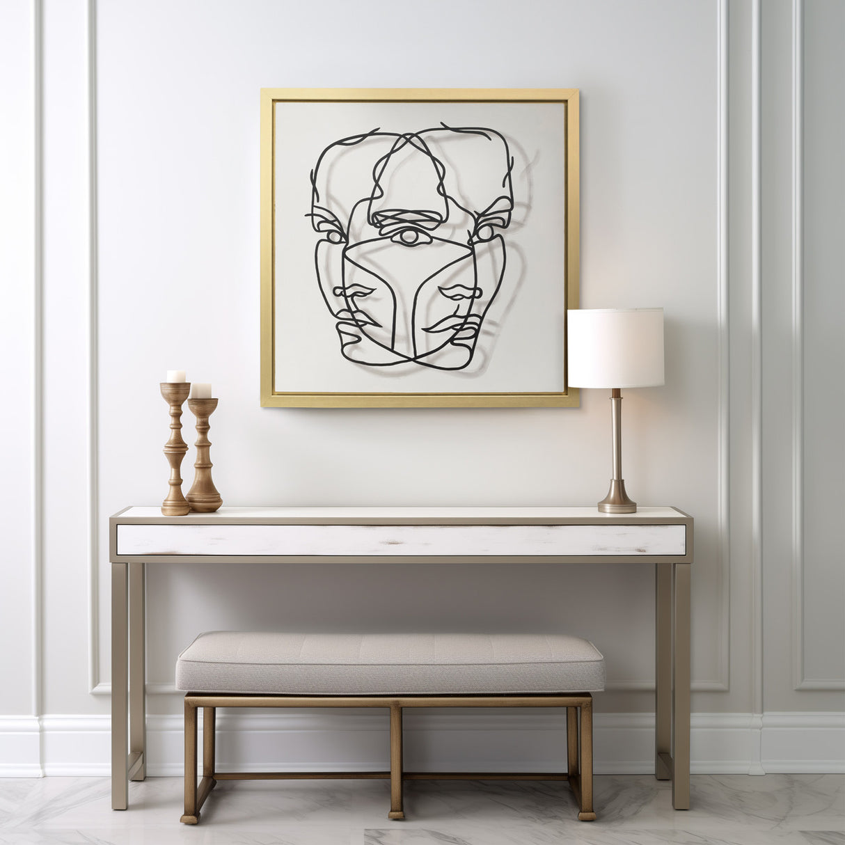 47x47,gld Frame Hand Painted Face Illusion,wht/blk from Sagebrook Home - Luna Furniture