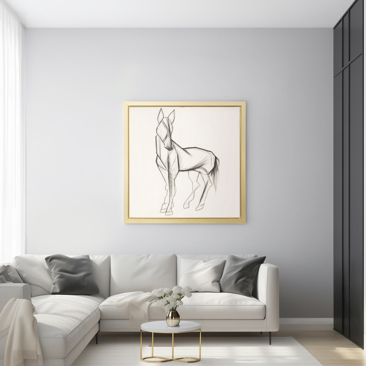 47x47, Hand Painted Elegant Horse Sketch, Blk/wht from Sagebrook Home - Luna Furniture