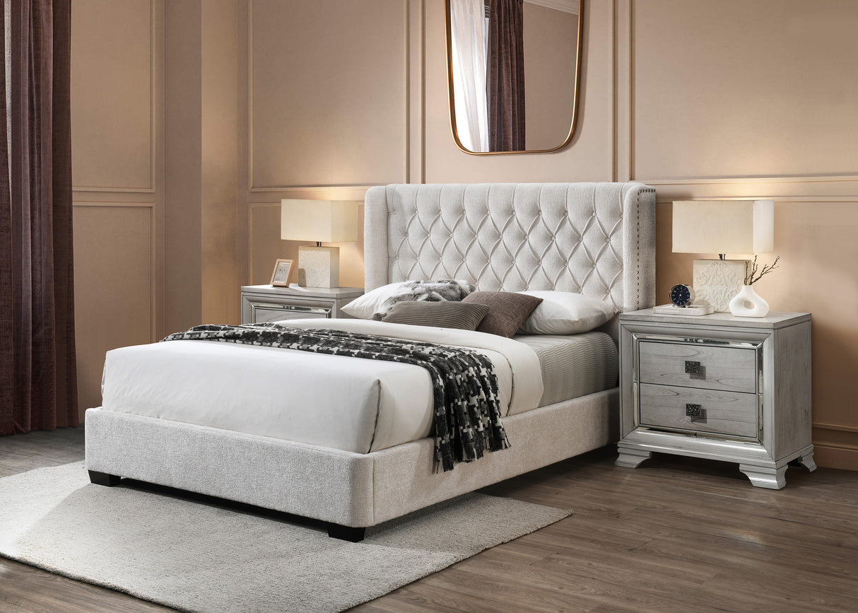 Daphne Ivory Boucle King Upholstered Panel Bed -  Crown Mark - Luna Furniture