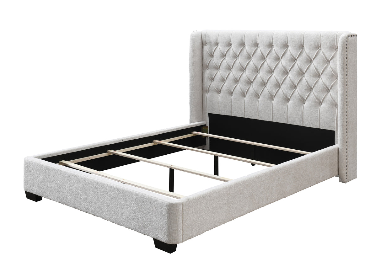 Daphne Ivory Boucle King Upholstered Panel Bed -  Crown Mark - Luna Furniture