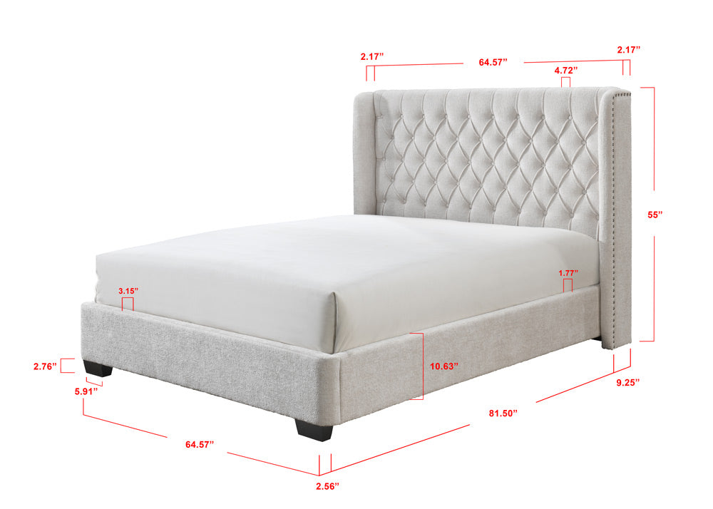 Daphne Ivory Boucle King Upholstered Panel Bed -  Crown Mark - Luna Furniture