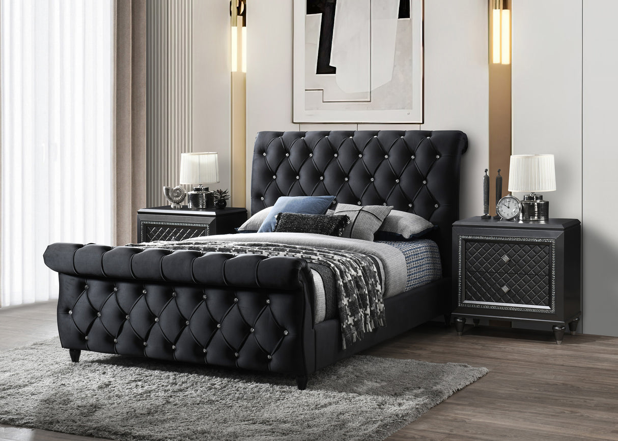 Kyrie Black Queen Upholstered Bed -  Crown Mark - Luna Furniture