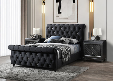 Kyrie Black Queen Upholstered Bed -  Crown Mark - Luna Furniture