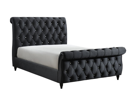 Kyrie Black Queen Upholstered Bed -  Crown Mark - Luna Furniture