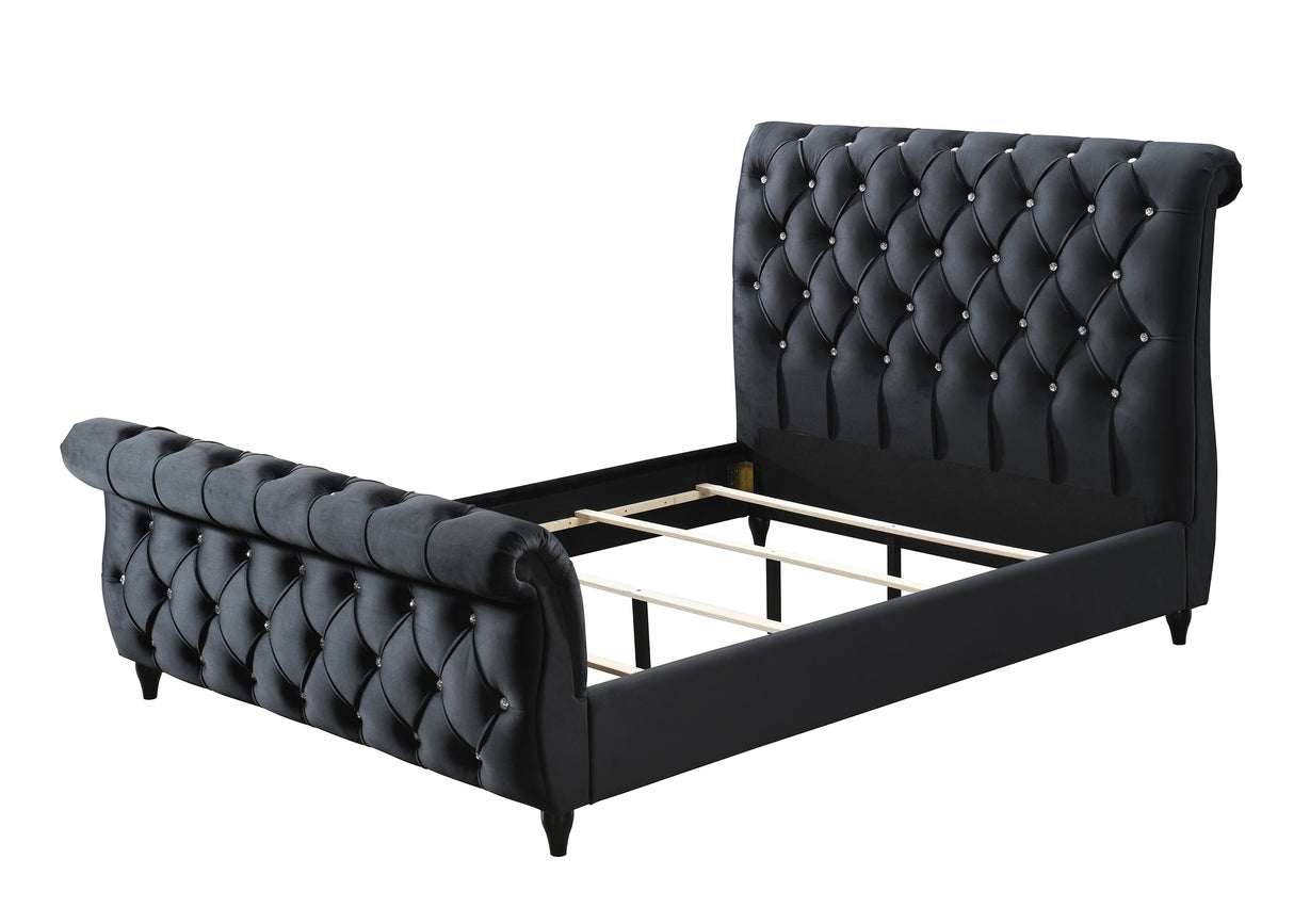 Kyrie Black Queen Upholstered Bed -  Crown Mark - Luna Furniture