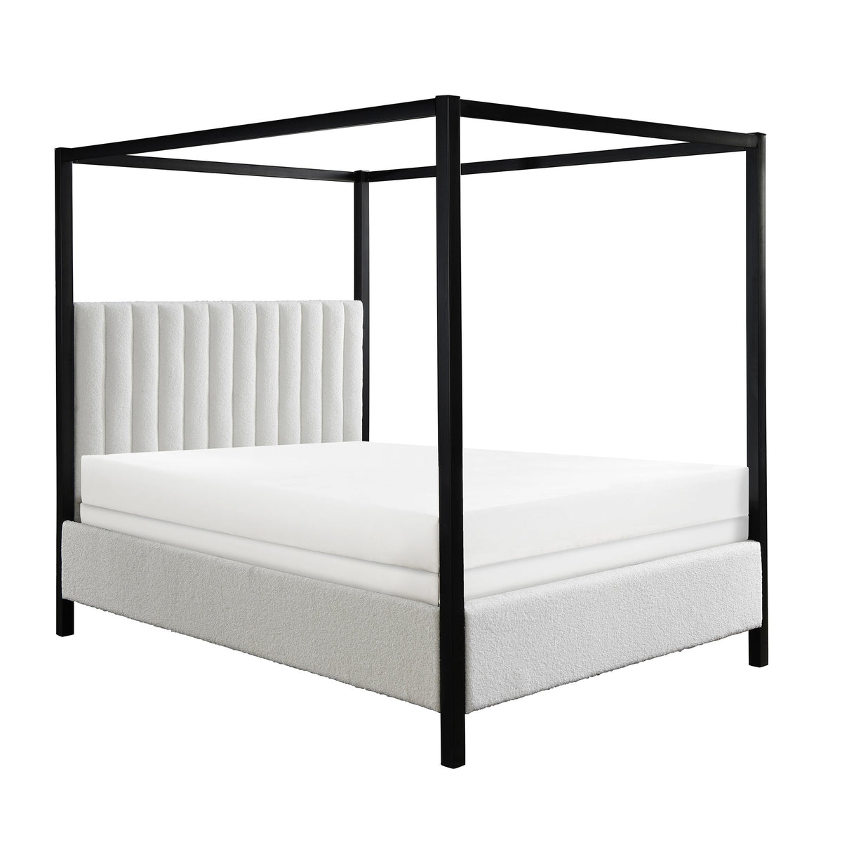 Adalyn Black/White Boucle King Canopy Bed – Luna Furniture