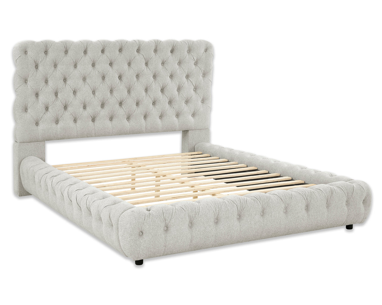 Flory Dove Queen Upholstered Platform Bed -  Crown Mark - Luna Furniture