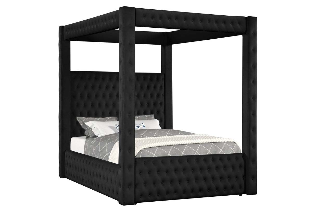 Annabelle Black Velvet Queen Canopy Bed -  Crown Mark - Luna Furniture