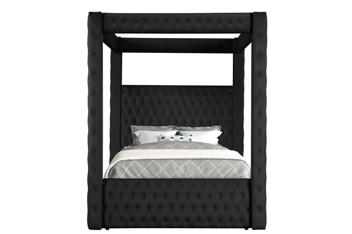 Annabelle Black Velvet Queen Canopy Bed -  Crown Mark - Luna Furniture