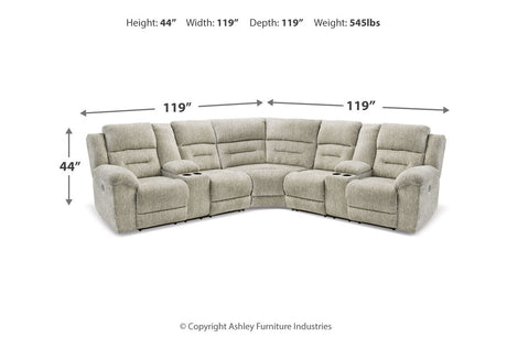 Family Den Pewter 3-Piece Power Reclining Sectional -  Ashley - Luna Furniture