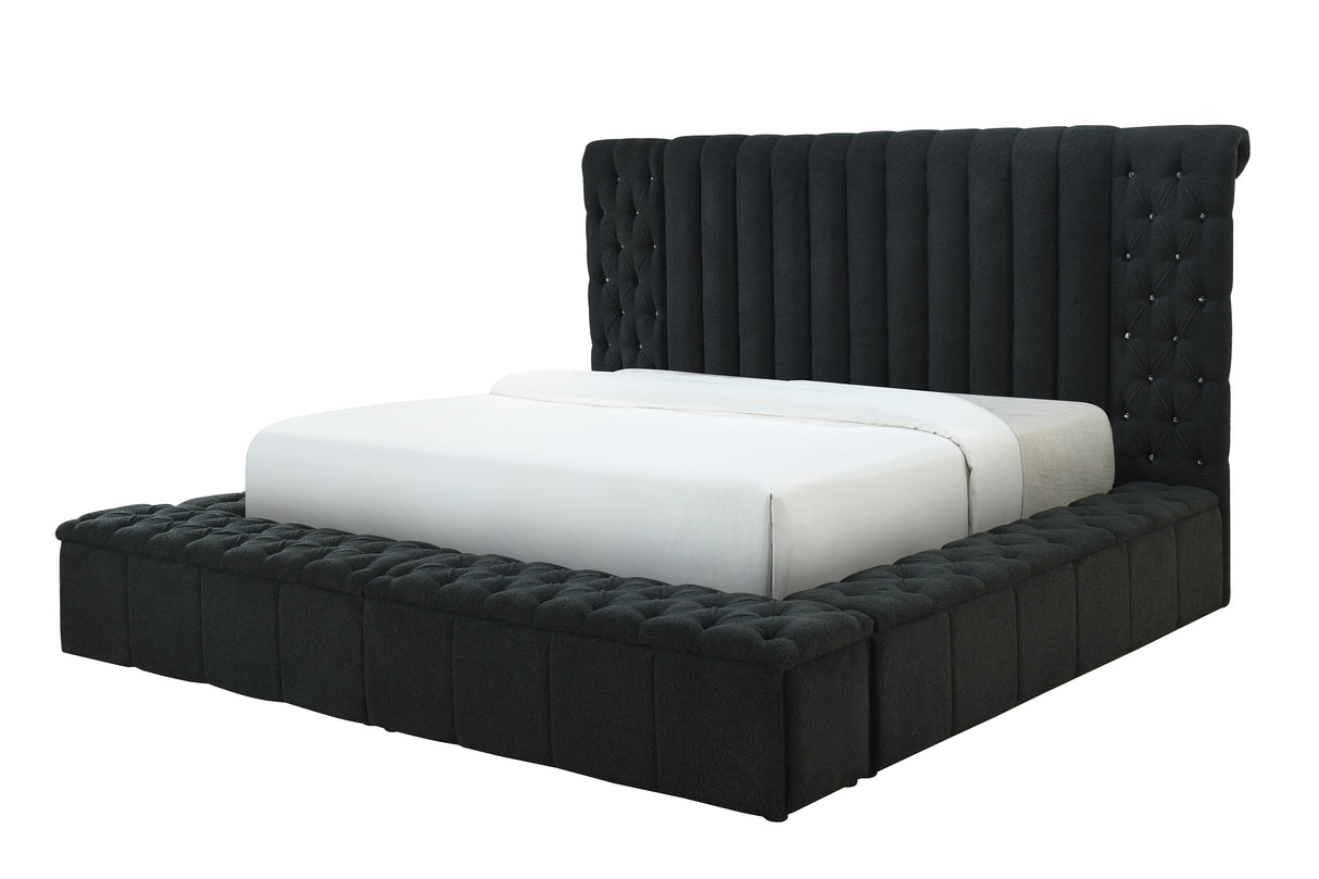 Danbury Charcoal Boucle King Upholstered Storage Panel Bed -  Crown Mark - Luna Furniture