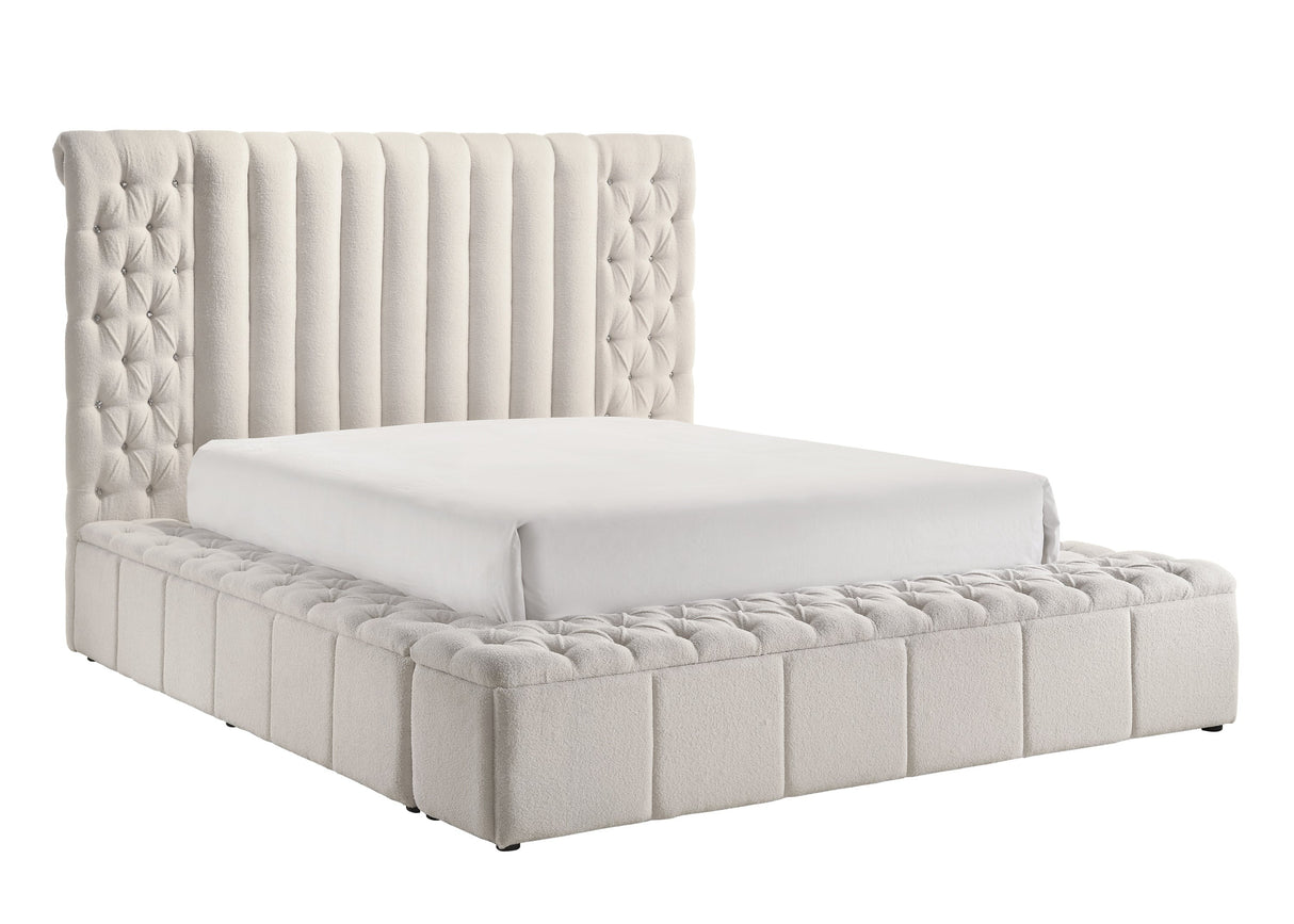 Danbury White Boucle Queen Upholstered Storage Panel Bed -  Crown Mark - Luna Furniture