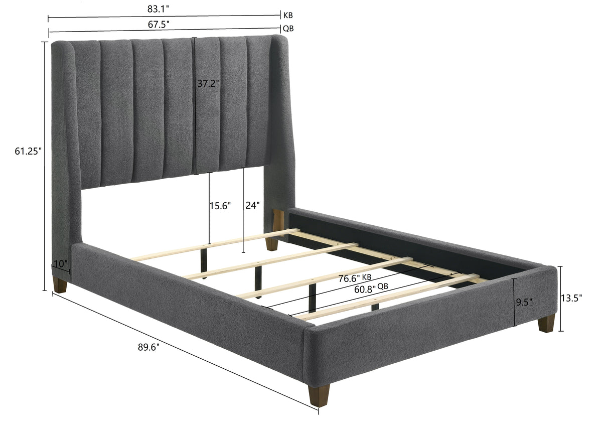 Agnes Charcoal Boucle Queen Upholstered Bed -  Crown Mark - Luna Furniture