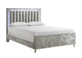 Glisten Silver King LED Upholstered Panel Bed -  Crown Mark - Luna Furniture