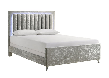 Glisten Silver Queen LED Upholstered Panel Bed -  Crown Mark - Luna Furniture