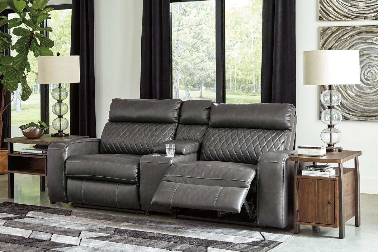 Samperstone Gray 3-Piece Power Reclining Sectional Loveseat -  Ashley - Luna Furniture