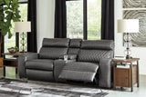 Samperstone Gray 3-Piece Power Reclining Sectional Loveseat -  Ashley - Luna Furniture