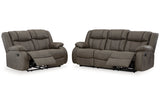 First Base Gunmetal Reclining Living Room Set -  Ashley - Luna Furniture