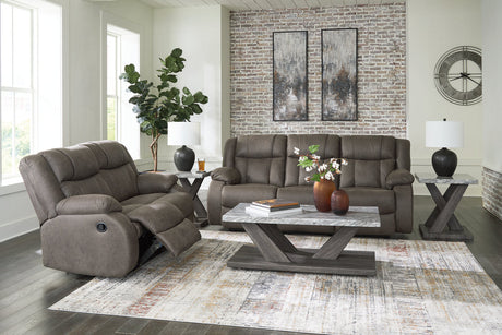 First Base Gunmetal Reclining Living Room Set -  Ashley - Luna Furniture