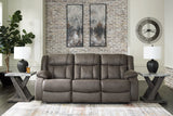 First Base Gunmetal Reclining Sofa, Loveseat and Recliner -  Ashley - Luna Furniture