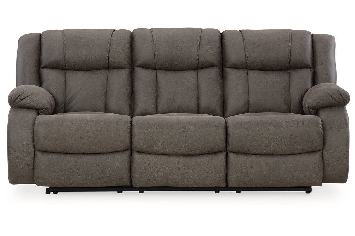 First Base Gunmetal Reclining Sofa, Loveseat and Recliner -  Ashley - Luna Furniture