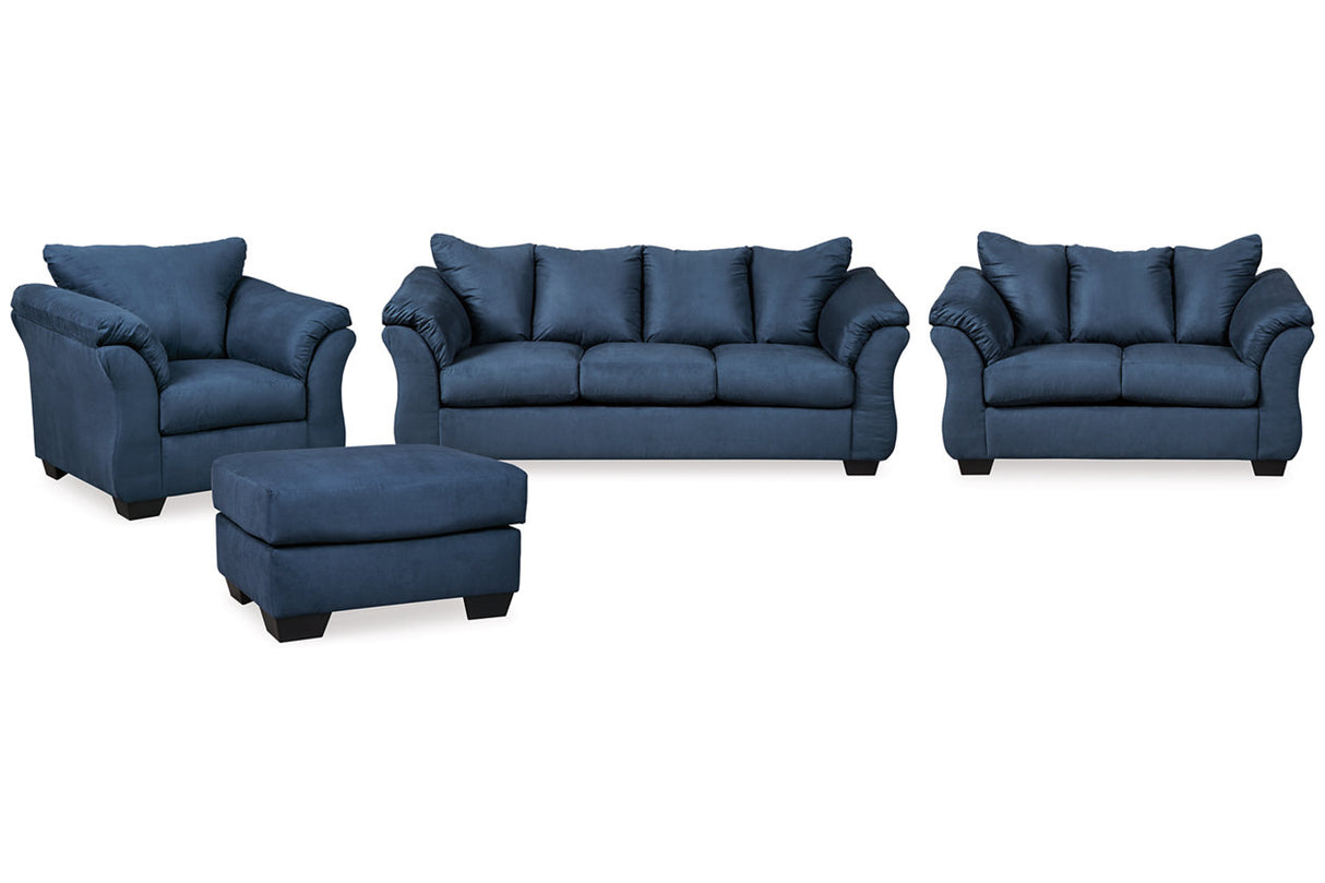 Darcy Blue Sofa, Loveseat, Chair and Ottoman -  Ashley - Luna Furniture