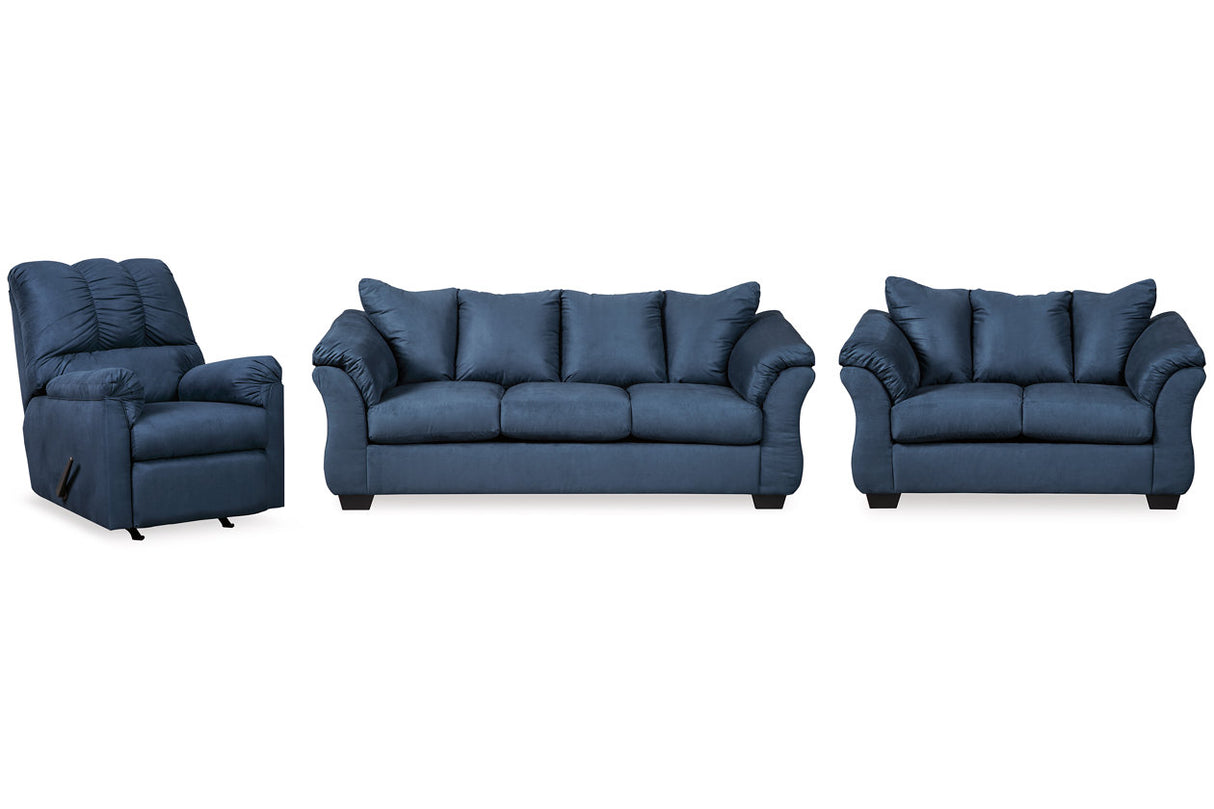 Darcy Blue Sofa, Loveseat and Recliner -  Ashley - Luna Furniture