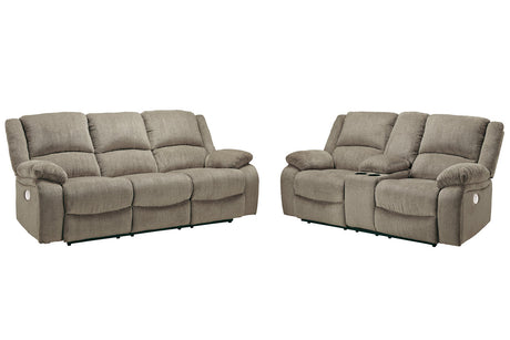 Draycoll Pewter Power Reclining Sofa and Loveseat -  Ashley - Luna Furniture