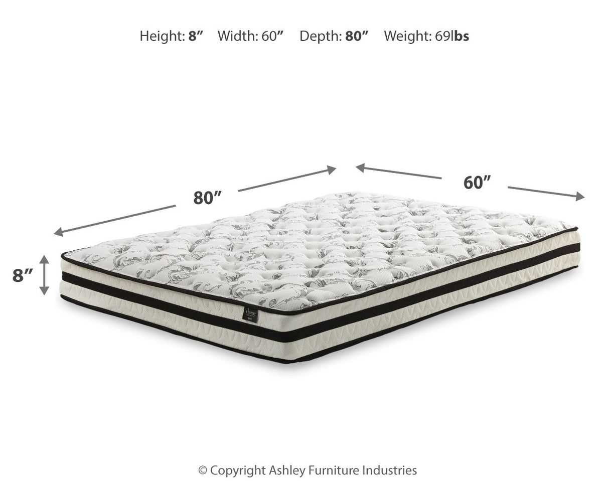 8 Inch Chime Innerspring Mattress with Adjustable Base in White - PKG010049