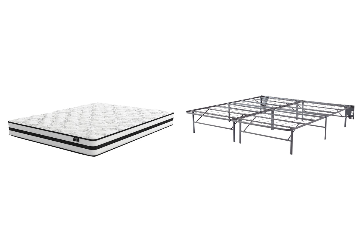 8 Inch Chime Innerspring Mattress with Foundation in White - PKG009764