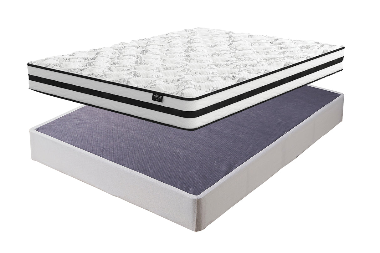 8 Inch Chime Innerspring Mattress with Foundation in White - PKG009765