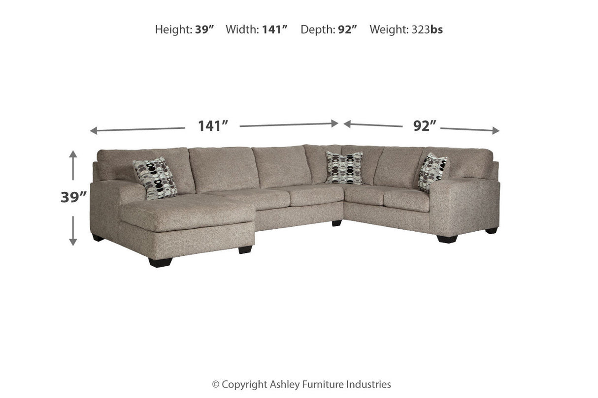 Ballinasloe Platinum 3-Piece Sectional with Chaise -  Ashley - Luna Furniture