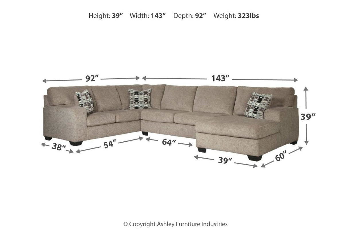 Ballinasloe Platinum 3-Piece Sectional with Chaise -  Ashley - Luna Furniture