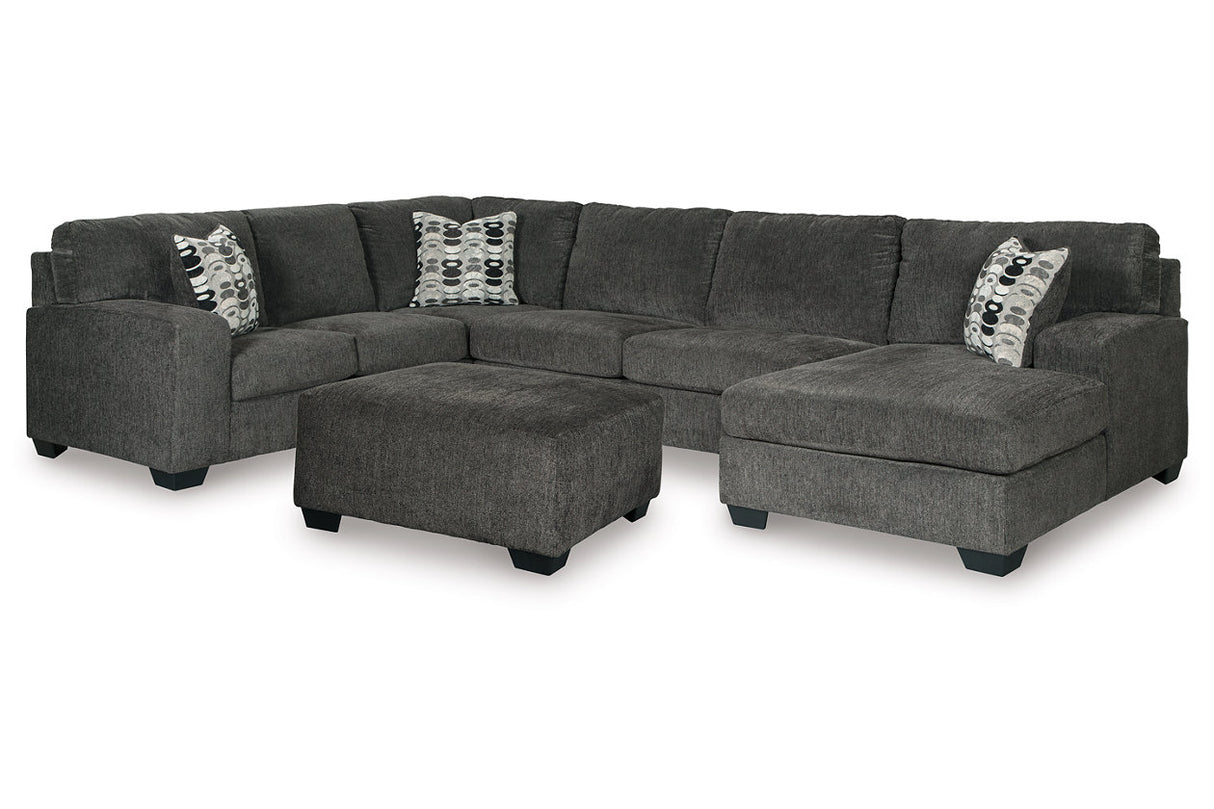 Ballinasloe Smoke 3-Piece Sectional and Ottoman -  Ashley - Luna Furniture