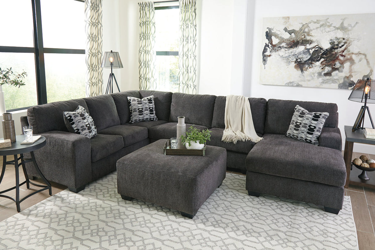 Ballinasloe Smoke 3-Piece Sectional and Ottoman -  Ashley - Luna Furniture