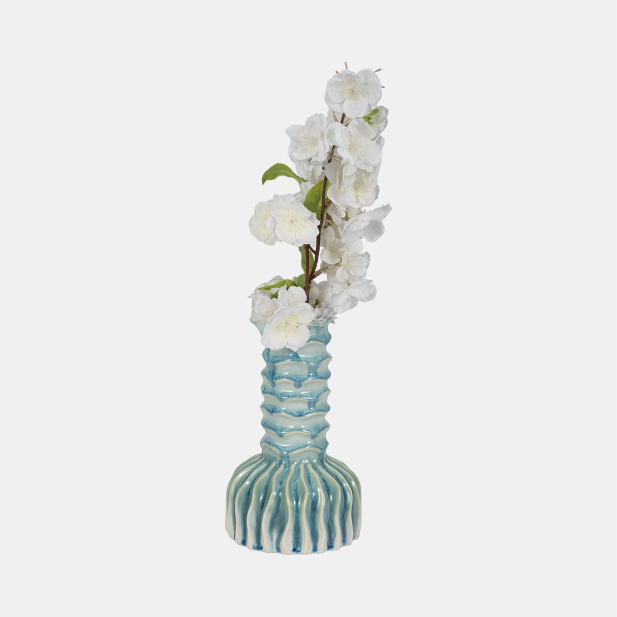 9" Coastal Ribbed Bud Vase Reactive Finish, Blue from Sagebrook Home - Luna Furniture