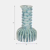 9" Coastal Ribbed Bud Vase Reactive Finish, Blue from Sagebrook Home - Luna Furniture