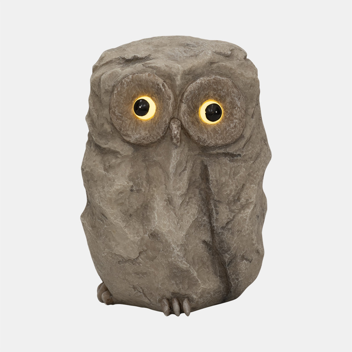 9" Faux Rock Owl With Solar Eyes, Grey from Sagebrook Home - Luna Furniture