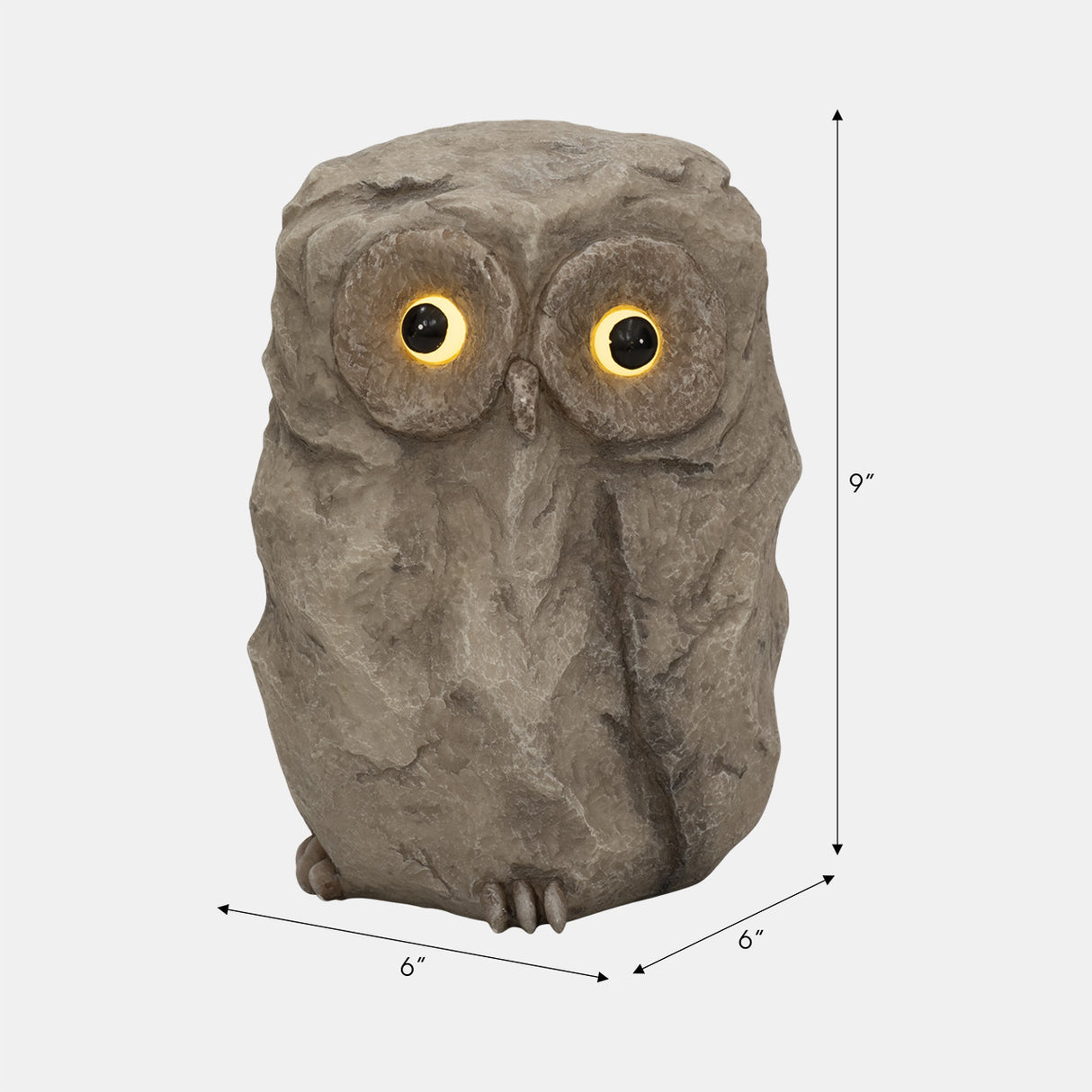 9" Faux Rock Owl With Solar Eyes, Grey from Sagebrook Home - Luna Furniture