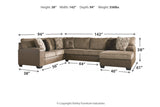 Abalone Chocolate 3-Piece Sectional with Chaise -  Ashley - Luna Furniture