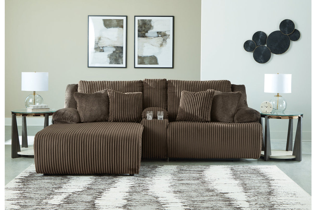 Top Tier Chocolate 3-Piece Reclining Sectional Sofa with Chaise -  Ashley - Luna Furniture